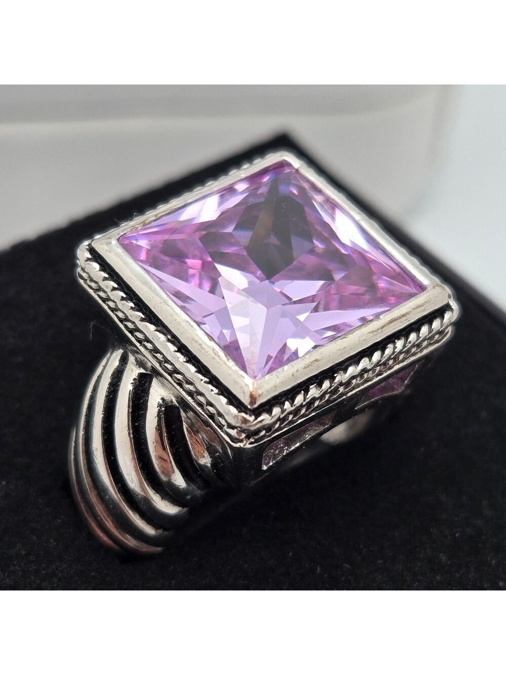 Purple Pink Topaz Gemstone Silver Tone Fashion Statement Big Ring Size 7.5
